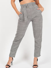Gingham Check Belted Buckle Trousers