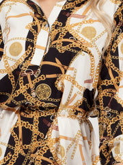 Chain Print Shirt Dress With Chain Belt