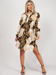 Chain Print Shirt Dress With Chain Belt