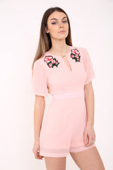 Floral geborduurd gevoerde playsuit