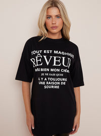Reveur Printed Oversized T-Shirt - Black
