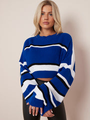 Colour Block Oversized Cropped Knitted Jumper