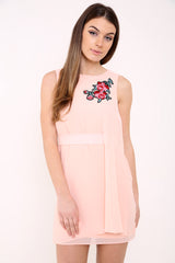 Floral Embroidered Overlay Lined Mini Dress