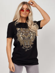 Camiseta impresa de tigre de brillo