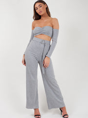 Ribbed Bandeau Crop Top & Trouser Co-ord