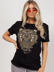 Camiseta impresa de tigre de brillo