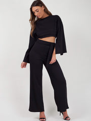 Split Sleeve Ribbed Crop Top & Trouser Co-ord
