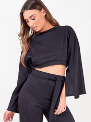 Split Sleeve Ribbed Crop Top & Trouser Co-ord