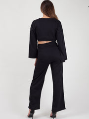 Split Sleeve Ribbed Crop Top & Trouser Co-ord