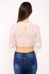 Mesh Polka Dot Bell Frill Crop Top