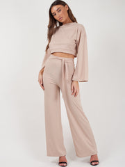 Split Sleeve Ribbed Crop Top & Trouser Co-ord