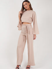 Split Sleeve Ribbed Crop Top & Trouser Co-ord