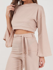 Split Sleeve Ribbed Crop Top & Trouser Co-ord