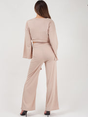 Split Sleeve Ribbed Crop Top & Trouser Co-ord