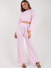 Split Sleeve Ribbed Crop Top & Trouser Co-ord