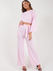 Split Sleeve Ribbed Crop Top & Trouser Co-ord