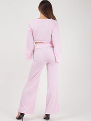 Split Sleeve Ribbed Crop Top & Trouser Co-ord