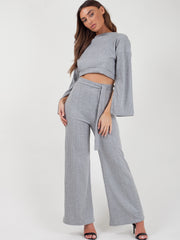 Split Sleeve Ribbed Crop Top & Trouser Co-ord