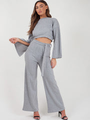 Split Sleeve Ribbed Crop Top & Trouser Co-ord