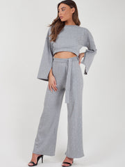 Split Sleeve Ribbed Crop Top & Trouser Co-ord