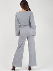 Split Sleeve Ribbed Crop Top & Trouser Co-ord