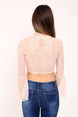 Mesh Polka Dot Bell Frill Crop Top