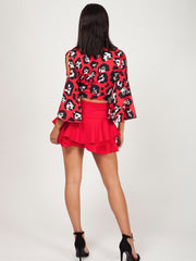 Top de estampado de leopardo delantero de unión