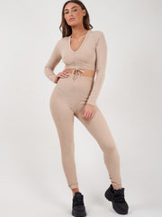 Rundted Crop Top & Legging Rippes Co-ordte