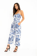 Botanic Floral Print Belted Culotte Jumpsuit
