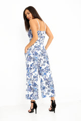 Botanic Floral Print Belted Culotte Jumpsuit