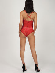 Scallop Lace Cross Back Strappy Bodysuit