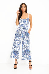 Botanic Floral Print Belted Culotte Jumpsuit