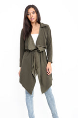 Belted Waterfall Collar Coat