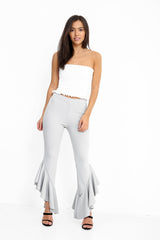 Flared Frill Hem Cropped Trousers