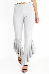 Flared Frill Hem Cropped Trousers
