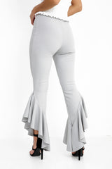 Flared Frill Hem Cropped Trousers