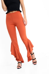 Flared Frill Hem Cropped Trousers