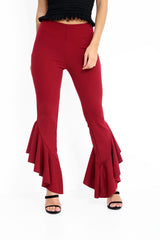 Flared Frill Hem Cropped Trousers