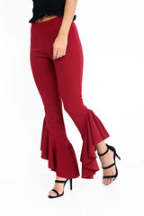 Flared Frill Hem Cropped Trousers