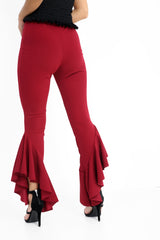 Flared Frill Hem Cropped Trousers