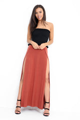 Double Split Slinky Maxi Skirt