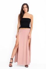 Double Split Slinky Maxi Skirt