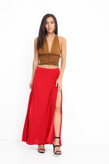 Double Split Slinky Maxi Skirt