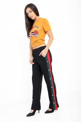 Popper Button Striped Trousers