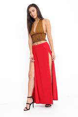 Double Split Slinky Maxi Skirt