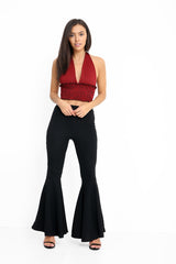 Gingham Check Halter Neck Shirred Crop Top