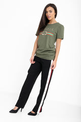 Popper Button Striped Trousers