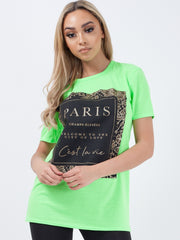 Glitter PARIS Slogan Printed T-Shirt