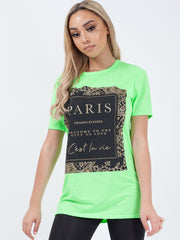 Glitter PARIS Slogan Printed T-Shirt