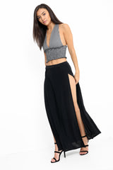 Gingham Check Halter Neck Shirred Crop Top